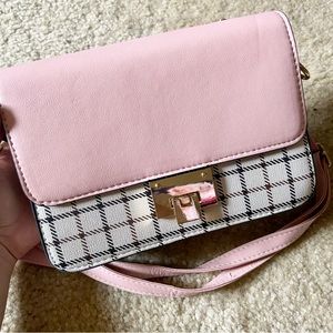 Versatile Compact Pink & Plaid Crossbody Handbag